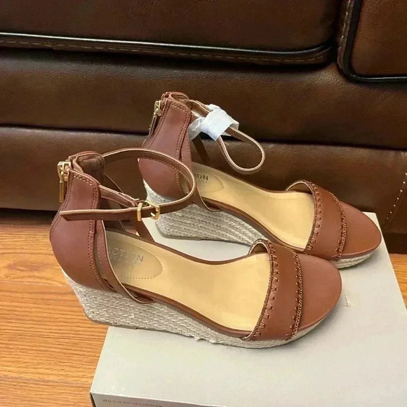 NIB Kenneth Cole Reaction Colton Espadrille Wedge Sandals Luggage Brown 9 - Picture 3 of 8
